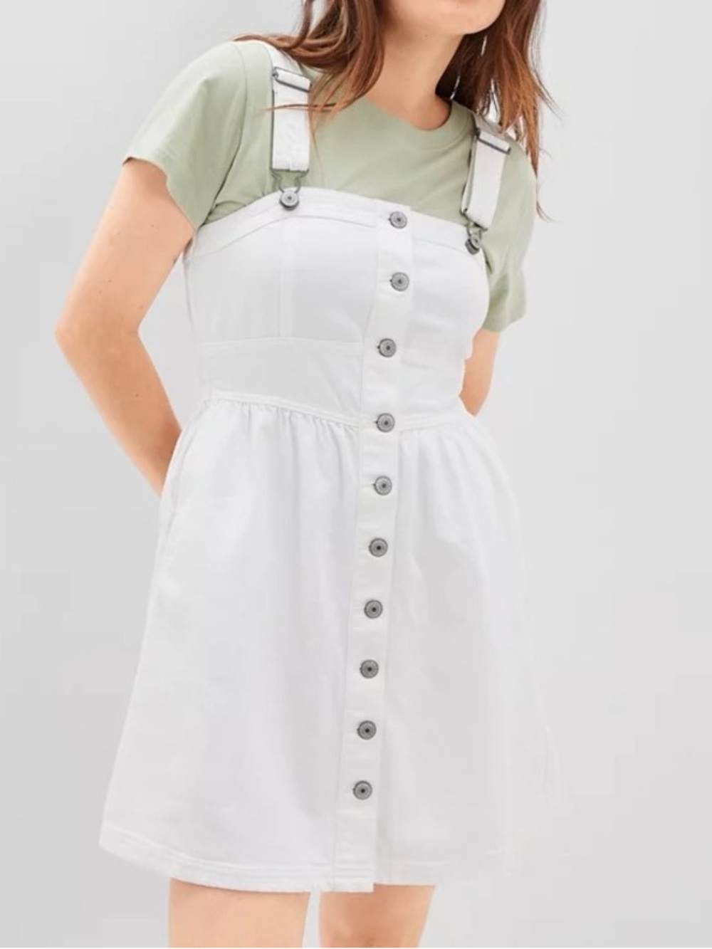 American Eagle White Button-Front Denim Mini Dress